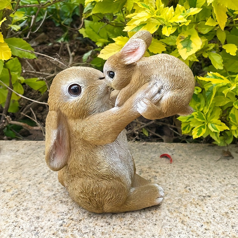 Charming Resin Rabbit Family Statue - Classic Easter Bunny Decor for Outdoor Garden, No Battery Needed