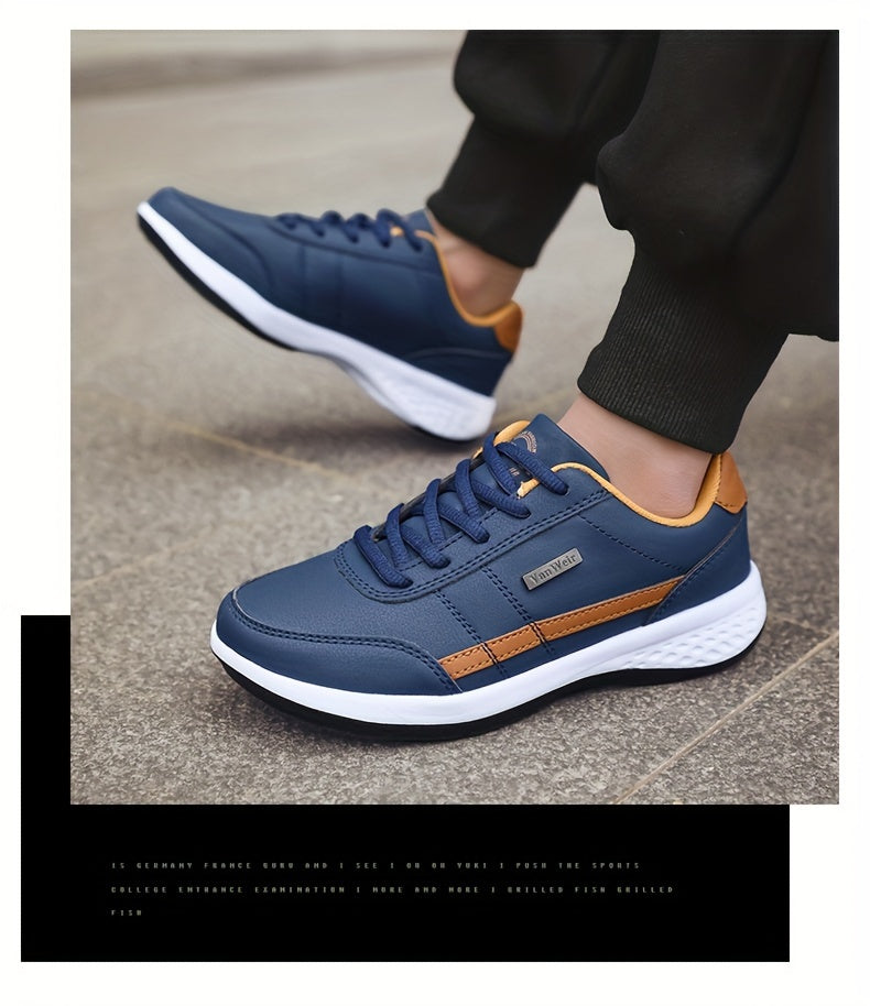 VanWeir Lightweight Men'S Shoes - Navy Blue & White, Stable Lace-Up Sneakers with MD/TPR Sole, Breathable Fabric Lining for Outdoor Sports, Hiking & Casual Wear
