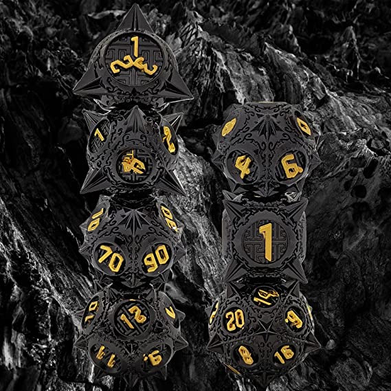 Sharp Metal Meteor Dice Set - Large & Bold Gaming Dice for Dungeons & Dragons - Solid, Weighted, and Aesthetically Pleasing - Complete with D20, D12, D10, D8, D6, D4