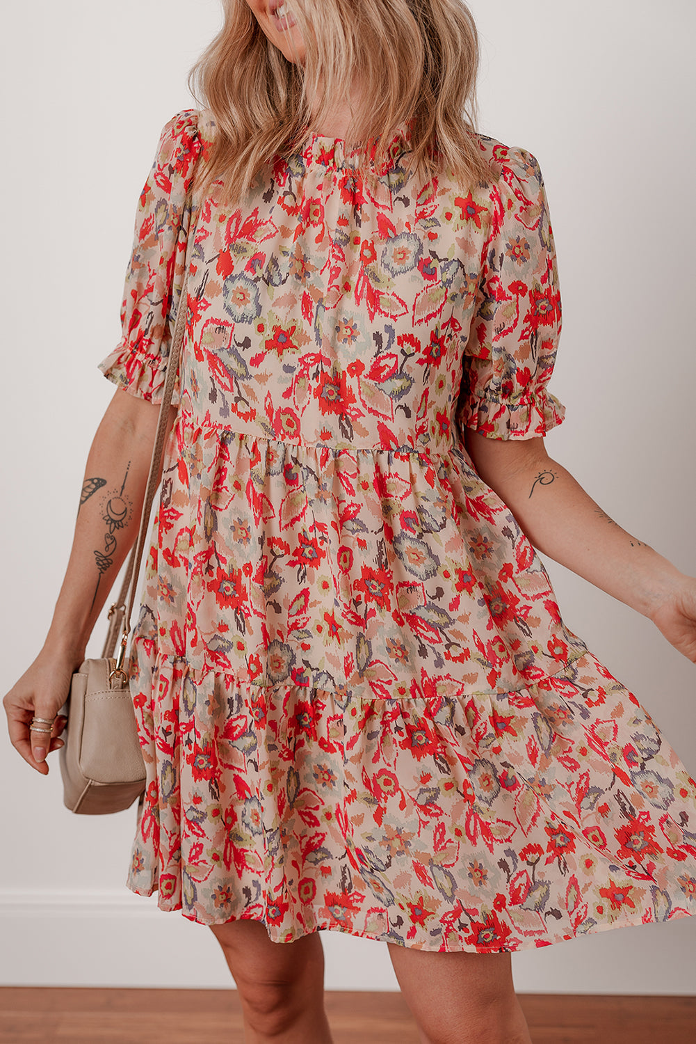 Floral Frilled Neck Dress FB
