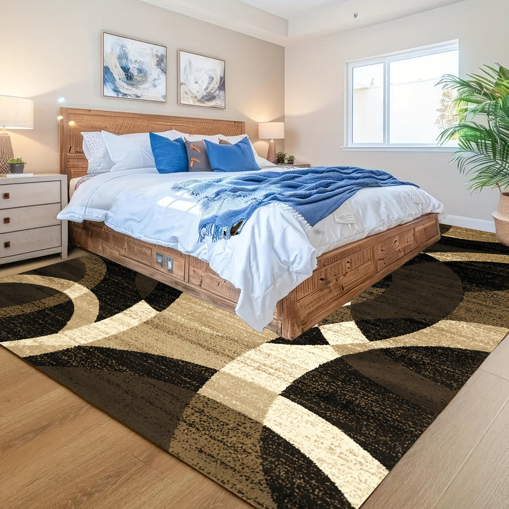1pc Extra Large Luxury Mat - Black, Golden, Beige Modern Geometric Pattern Large Area Mat - Plush Soft Polyester Fiber Mat for Living Room, Bedroom, Kitchen - Machine Washable & Non-Slip Backing - Elegant Home Decor in Black,
