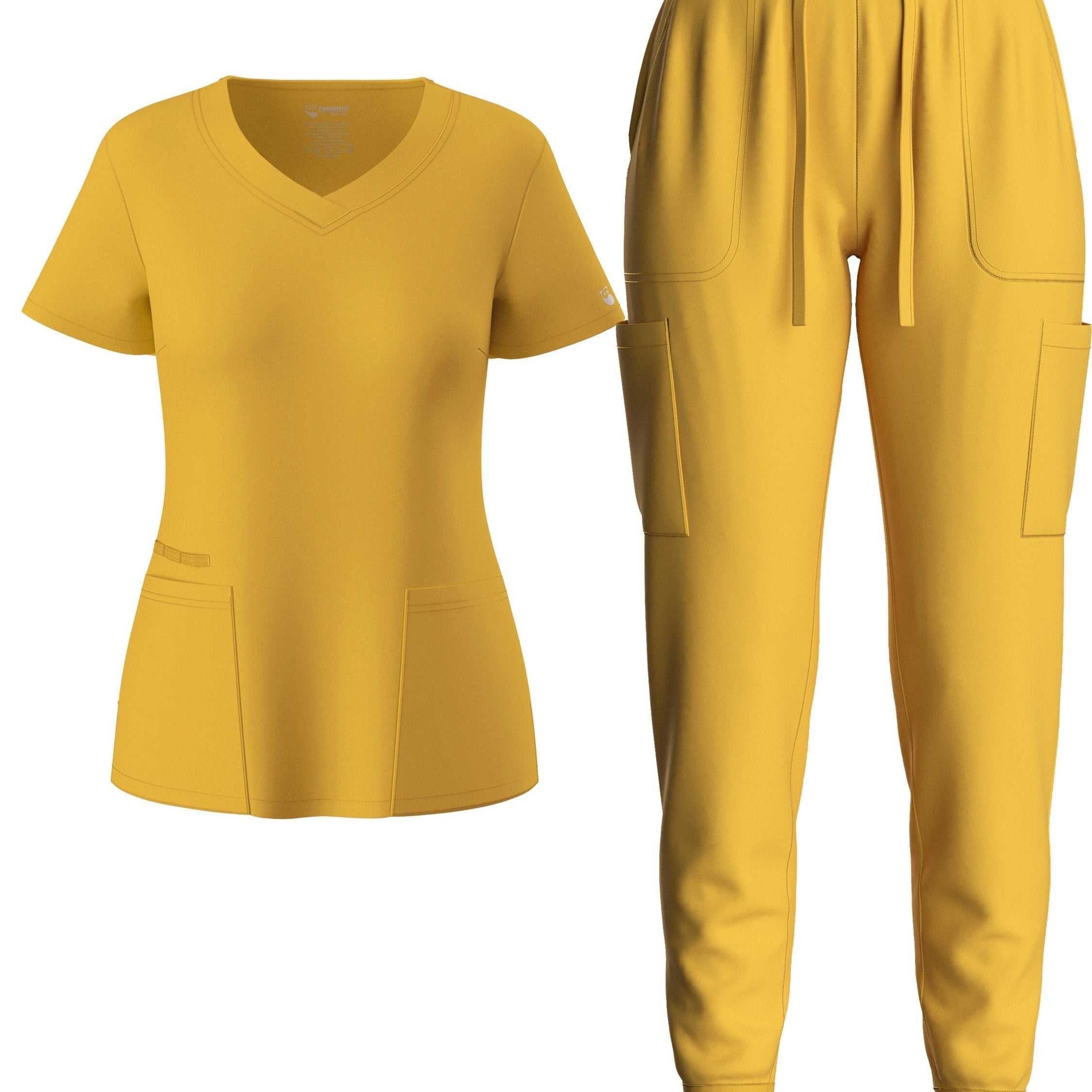 two-piece Elegant Two-Piece Scrub Set for Women: Short Sleeve V Neck Top & Drawstring Pants