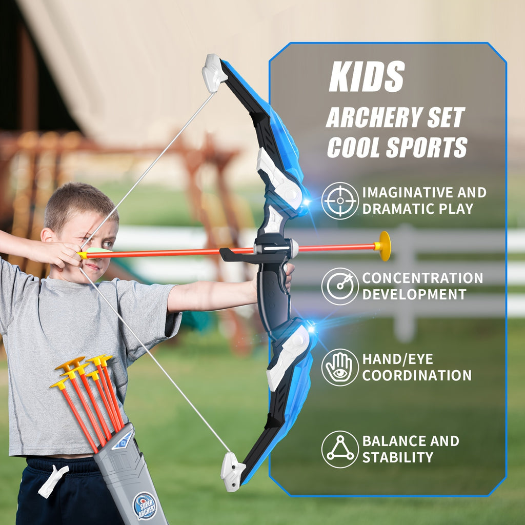 Bow And Arrow For Kids 4-8 6-8 8-12, Kids Archery Set Toys With Light-up LED Includes 32 Suction Cup Arrows, Indoor Outdoor Bow And Arrow Toys Gifts For 5 6 7 8 9 10 11 12 Year Old Boys