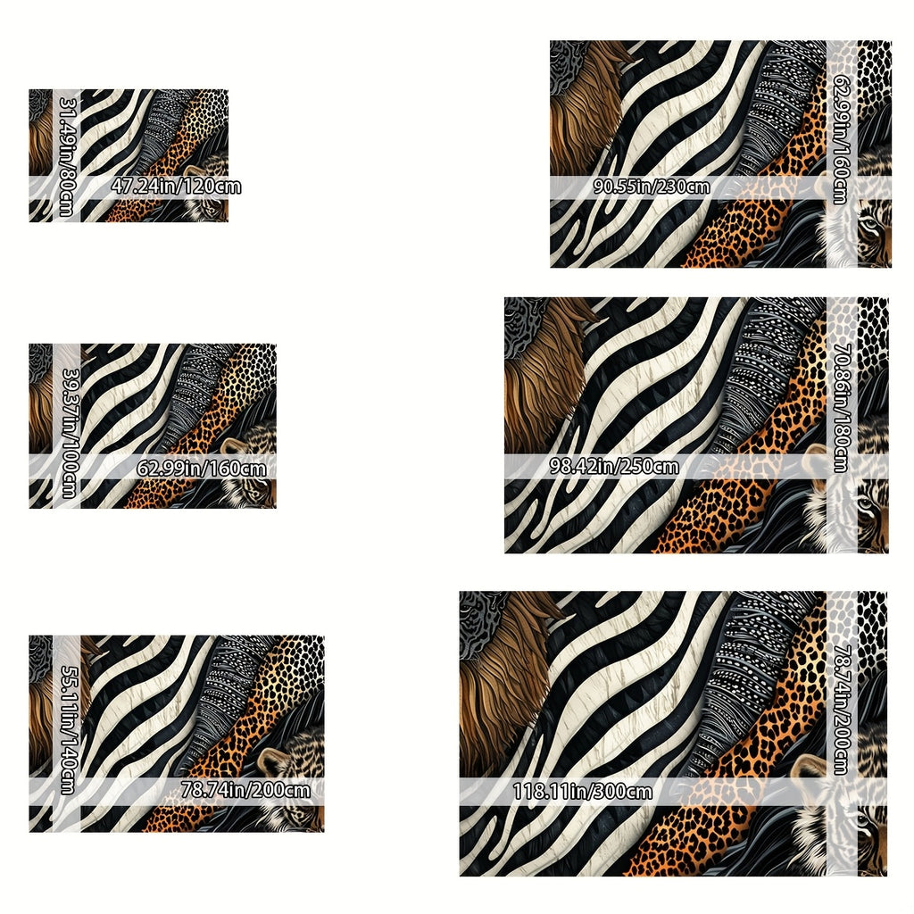 ADSUVAN Luxury Animal Print Area Rug - 800g/m² Crystal Velvet, Non-Slip Backing, Machine Washable, Leopard & Zebra Design in Black, White & Orange, Perfect for Living Room, Bedroom, or Commercial Spaces, Rugs for Living Room