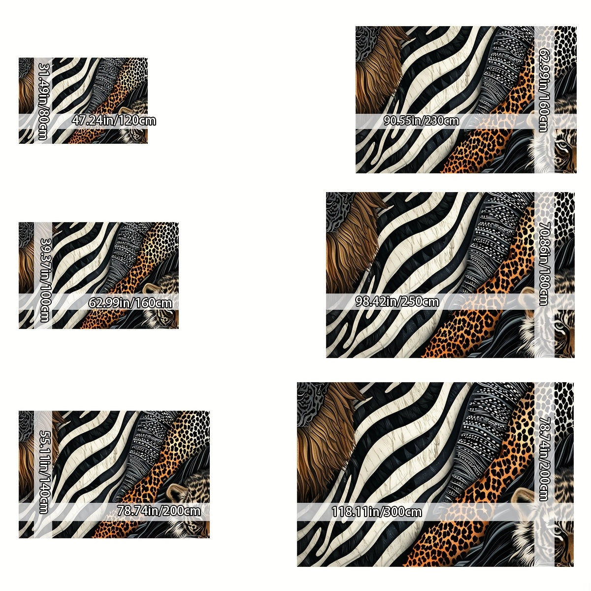 ADSUVAN Luxury Animal Print Area Rug - 800g/m² Crystal Velvet, Non-Slip Backing, Machine Washable, Leopard & Zebra Design in Black, White & Orange, Perfect for Living Room, Bedroom, or Commercial Spaces, Rugs for Living Room