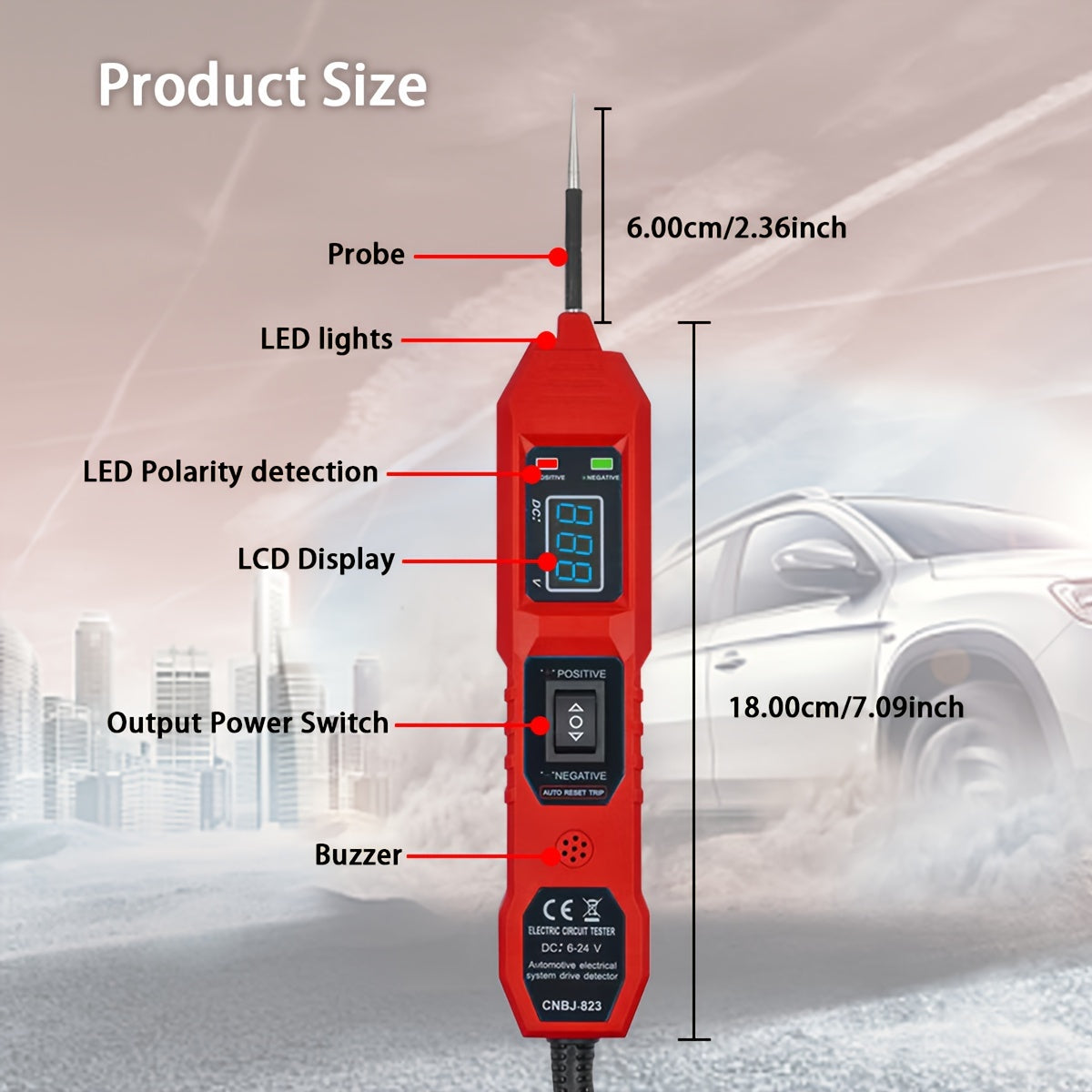 Automotive car voltage panel and Car Vehicle Circuit Tester with LED Voltage Display, USB Power, Compatible with 3.5-36V DC Automotive Electrical Systems, Digital Multimeter Probe with Clips