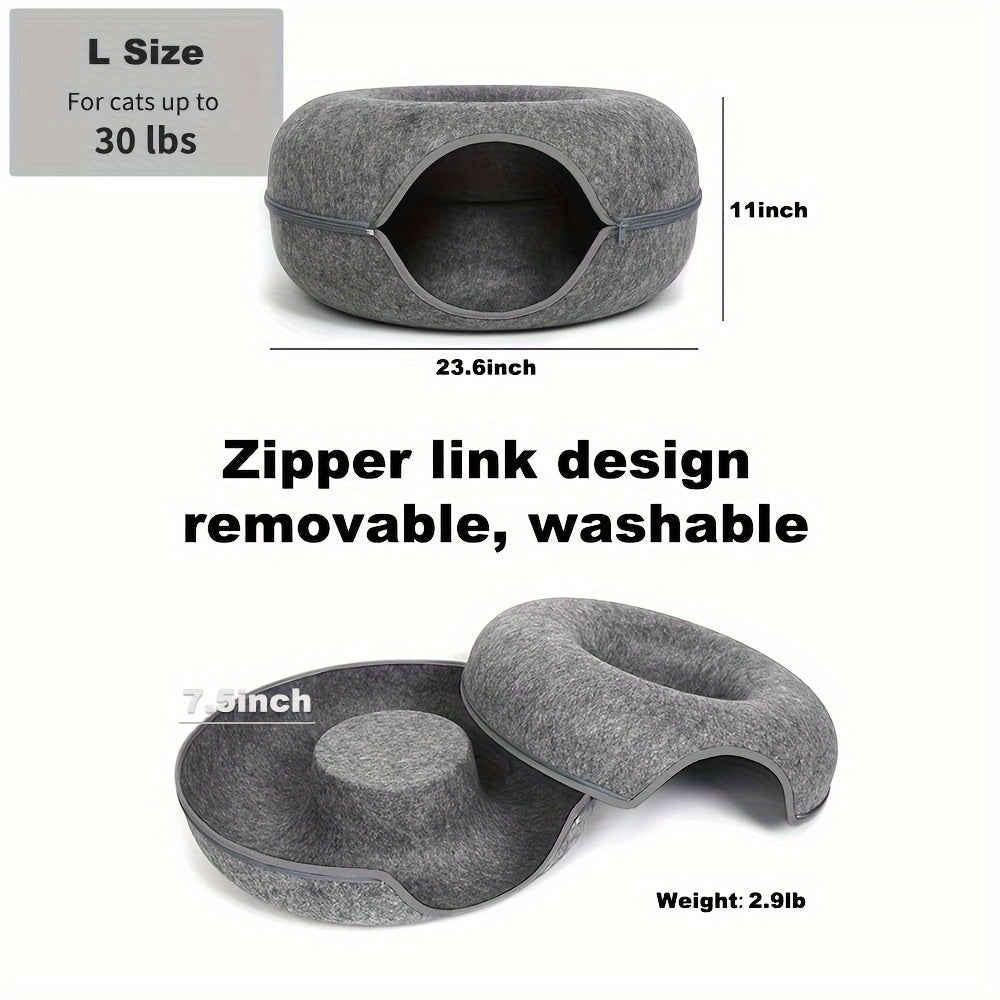Large Cat Tunnel Bed for Indoor Cats with 3 Toys, Scratch Resistant Donut Cat Bed, Up to 30 Lbs for Multiple Pets
