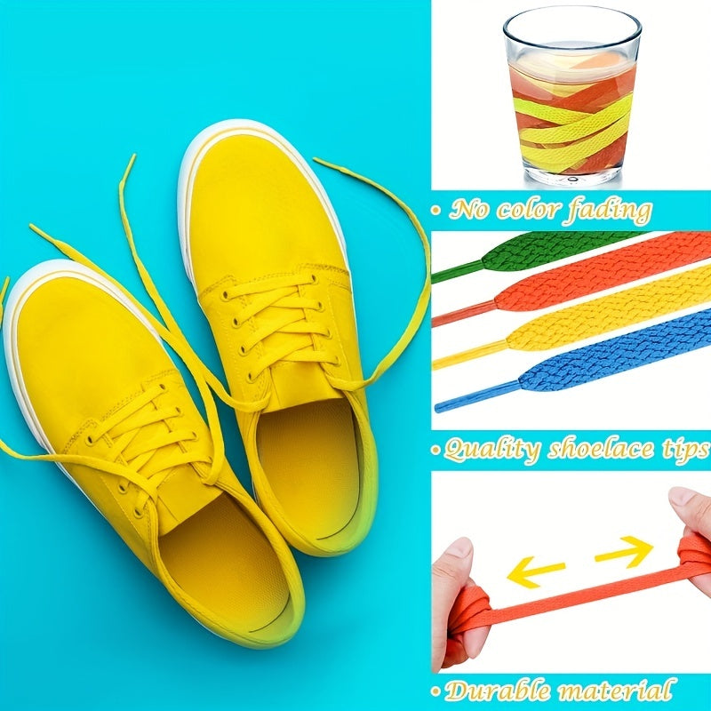 1pair Color Shoelaces Flat Sneakers Canvas Sports Shoelaces, Available In Multi Colors, Matching Use For Men Women