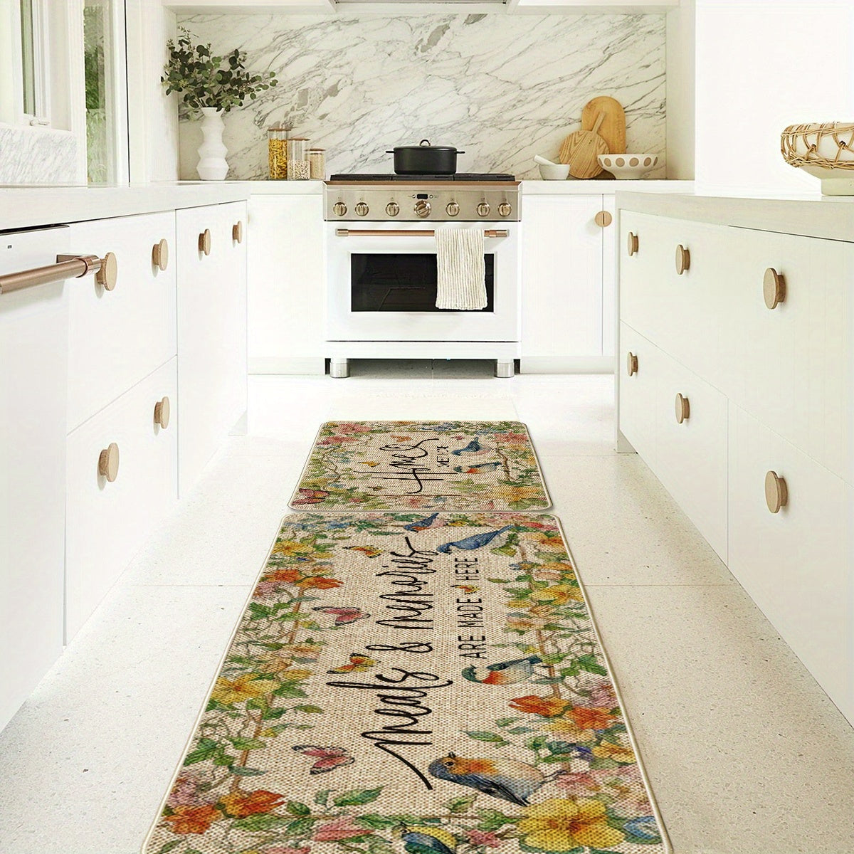 Sm:)e Mode Bird Flowers Home Sweet Home Spring Bathroom Rugs Set of 2, Summer Home Decor Low-Profile Rugs for Floor - 17x29 and 17x47 Inch