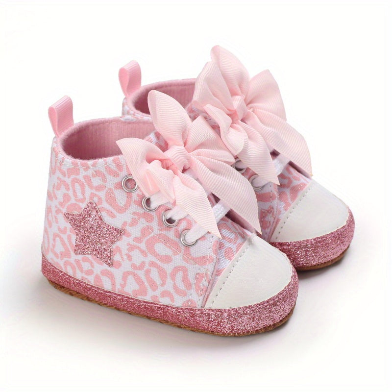 Baby Girls Lightweight Sports Shoes With Bowknot, Comfortable Non Slip Crib Shoes For Toddler Newborn Infant, Spring