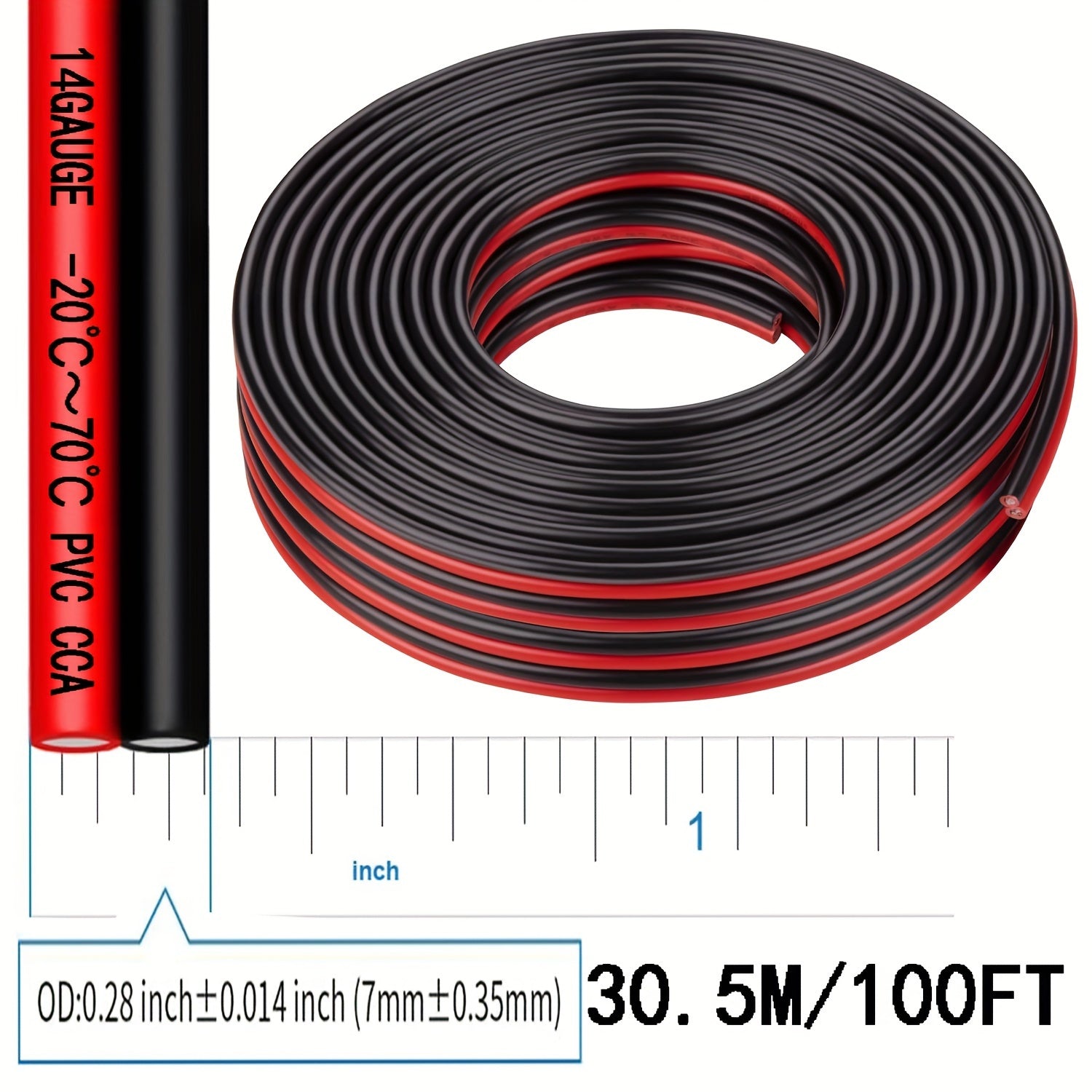 1pc 12 Gauge Twin Conductor Wire, 110V/220V Metal Electrical Cable, Red and Black PVC Insulated Copper Clad Aluminum Extension Cord for High Powered Speakers, LED, Automotive - No Battery Required