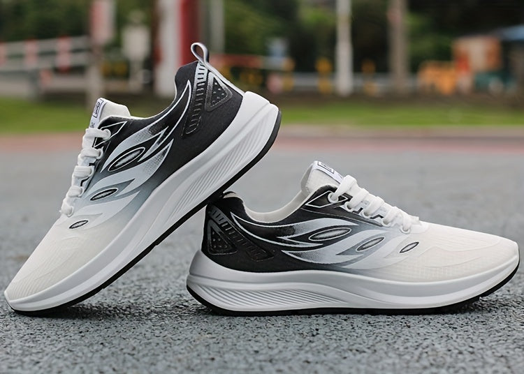 Men'S Fashion Sneakers - Breathable Mesh Upper, Non-Slip Rubber Sole, EVA Insole, Round Toe, Lace-Up Closure, Striped Pattern, Casual Sports Shoes for Spring, Summer, Fall