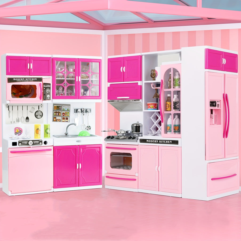 Pink 64 PCS Mini Furniture Sets - Doll Playset Toys With Lights and Sounds