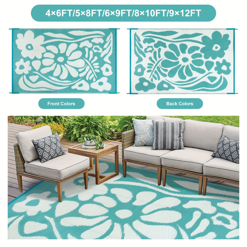 [Waterproof Outdoor Rug] Waterproof Plastic Straw Outdoor Rugs | Large Reversible Portable Outside Lightweight Area Rug For RV, Backyard, Balcony, Beach, Picnic