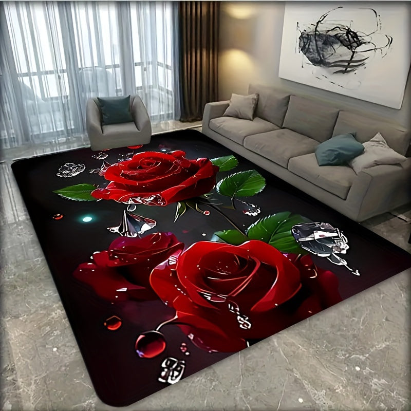 1pc Flannel 3D Printing Floor Mat Rug Floral Indoor Printed Carpet Non-slip Kitchen Living Room Bedroom Dining Room Rugs Home Decor