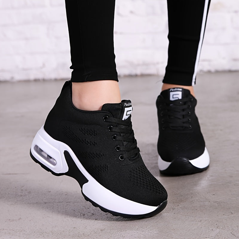 SOSENFER Women's Low-Top Sneakers with Lift - Summer Breathable Height-Enhancing, Round Toe Casual Athletic Wear, Sole & Fabric Upper (/Solid Colors Available) - for Dresses, Skirts, Short Pants