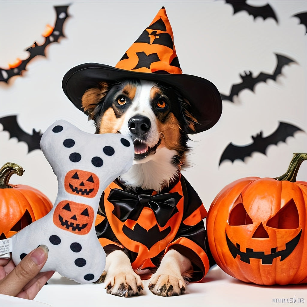 Halloween-Themed Squeaky Dog Bone Toy -