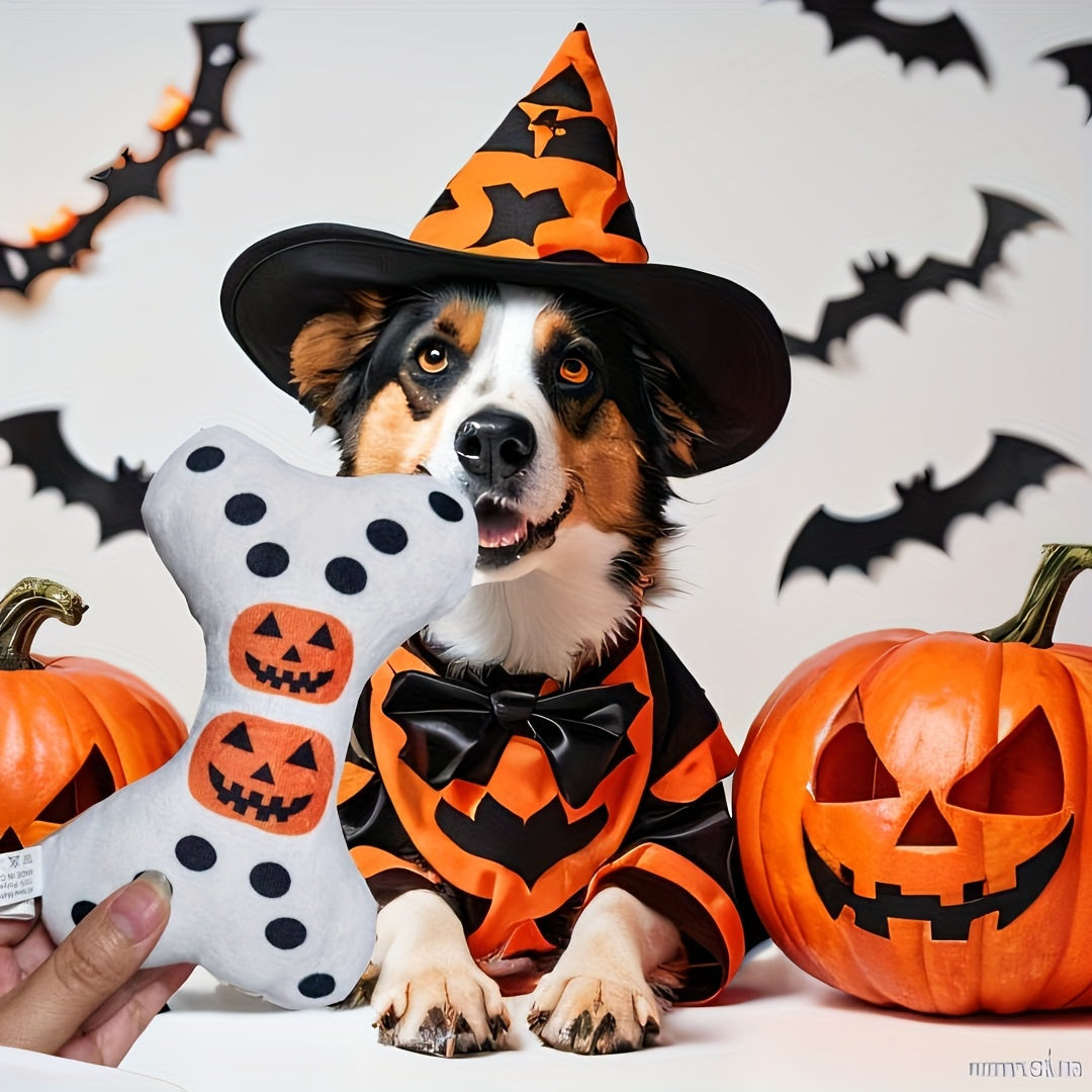 Halloween-Themed Squeaky Dog Bone Toy -