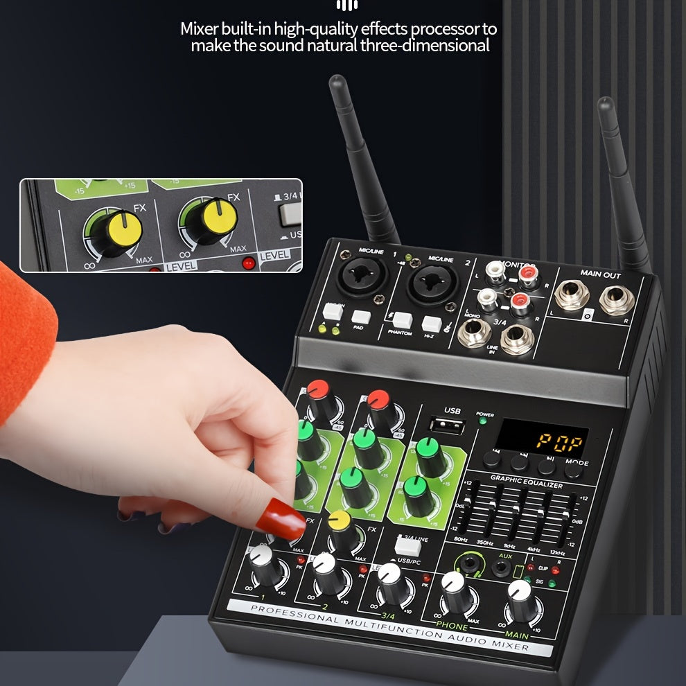 Professional Audio Mixer: Dual Microphone USB Rec DJ Console With The GT4 4-Channel Mixer, Built-in-Receiver, For Karaoke Stage Recording Studio! Eid Al-Adha Mubarak