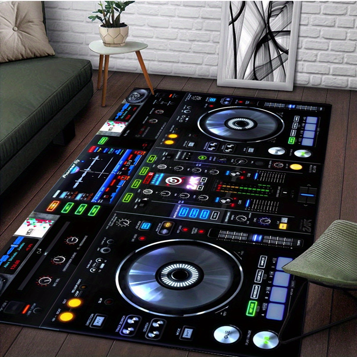Vibrant DJ-Themed Washable Area Mat - Music-Inspired Design with Turntables & Lights, Durable Polyester Mat for Bedroom, Living Room, or Playroom Decor, Perfect for Halloween, Christmas, Easter, Father'S Day, and Mother'S Day