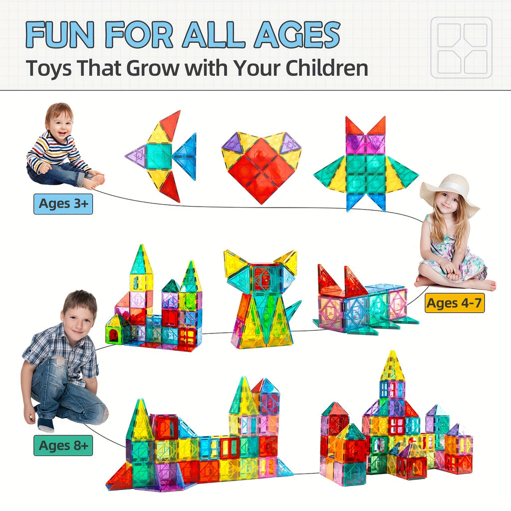 102PCS Magnetic Building Blocks, Magnetic Tiles 3D Kids Toys Sets, Building Construction Educational STEM Toys for 3+ Year Old Boys and Girls Christmas Birthday Gifts