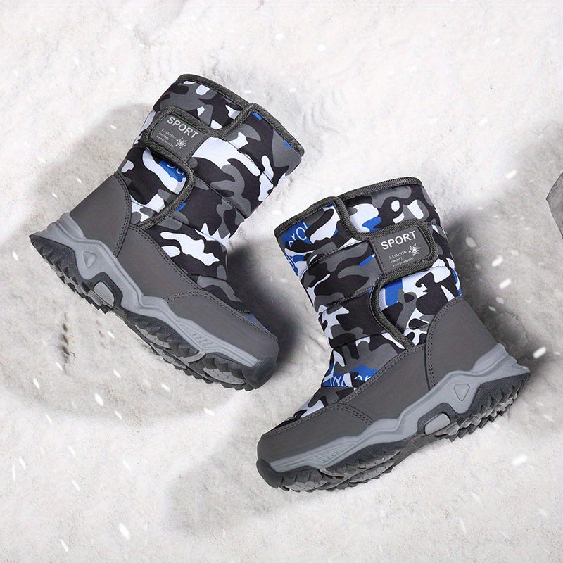 [Boys' Winter Snow Boots] Winter Boys' Camouflage Snow Boots | High-Top Long-Lined Warm Casual Sports Boots with Cushioned EVA Insole and Durable Rubber Sole for Youngsters Outdoor Activities
