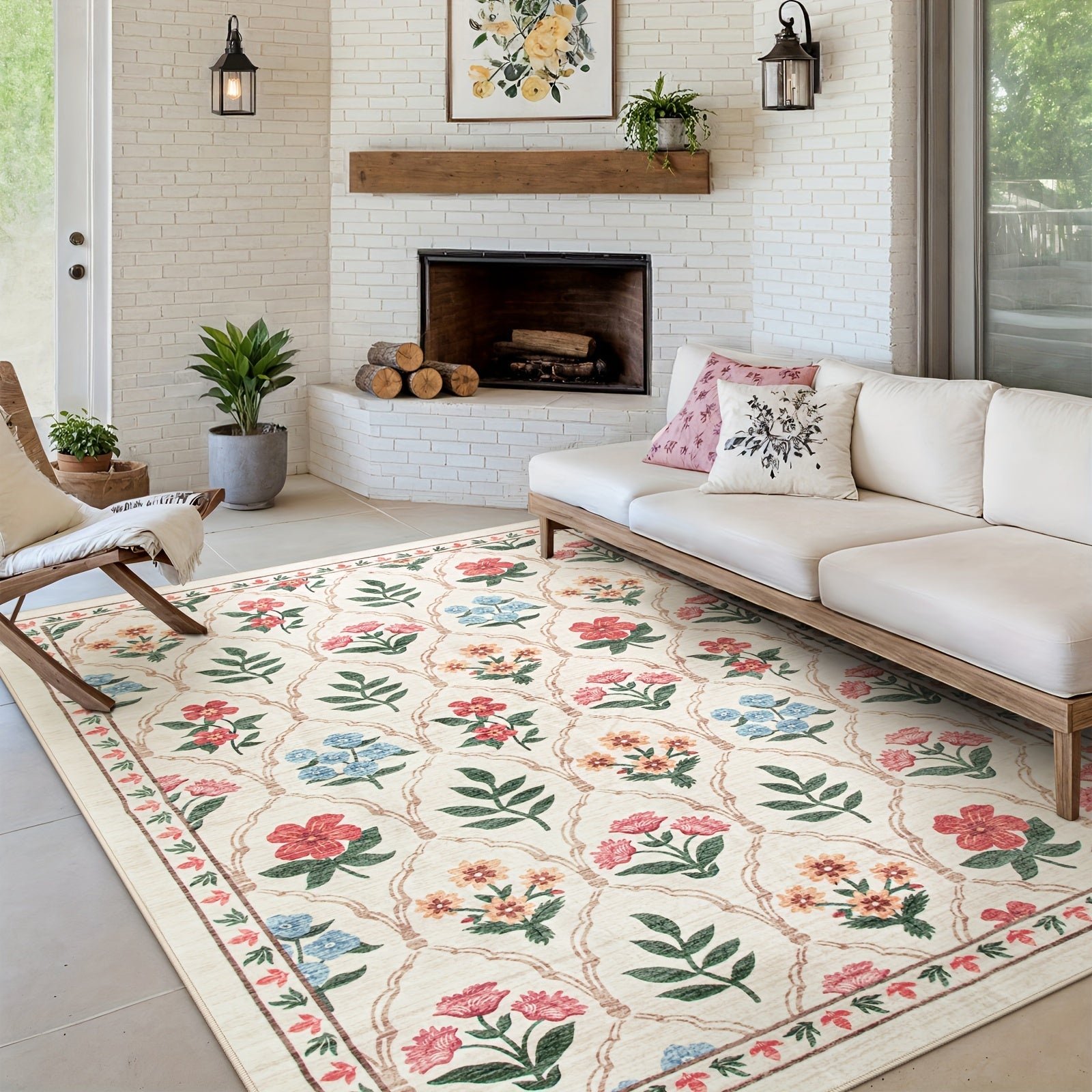 Christmas Area/Runner Rugs for Living Room, Washable Rug Carpet, Non-Slip Low Pile Soft Flowers And Plants Moroccan Holiday Xmas Decor Throw Mat for Living Room/Bedroom/Kitchen