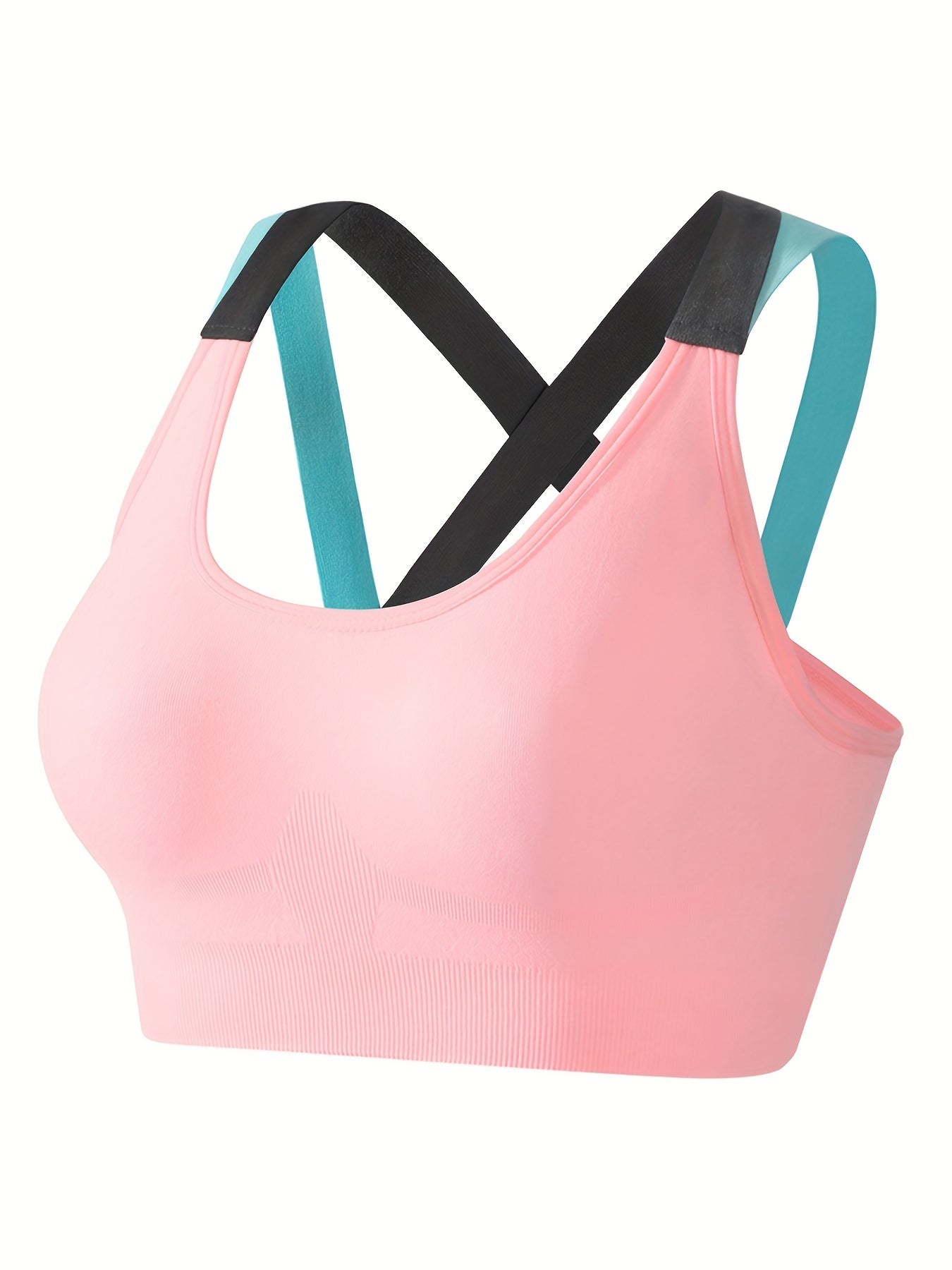 [Criss Cross Back Sports Bra] 3pcs Comfy Criss Cross Back Sports Bras - Breathable Colorblock Running Workout Bra for Women