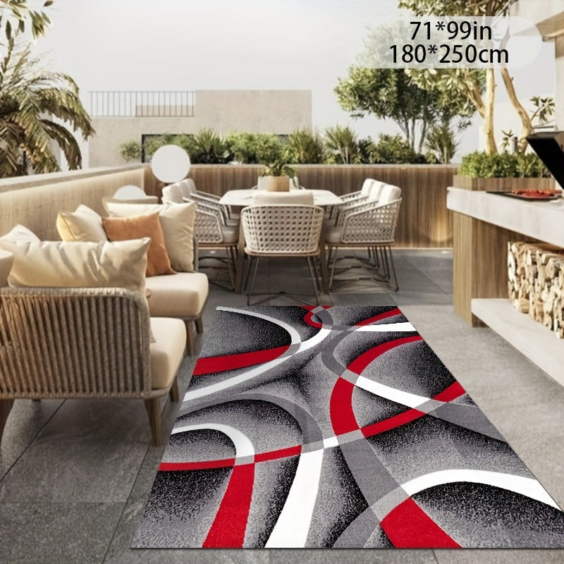 Luxurious Faux Cashmere Area Rug - Red & Gray Geometric Design, 1200Gsm, Non-Slip Cotton Backing, Perfect For Living Room, Bedroom, Kitchen, And More - Machine Washable, Stain Resistant, Low Pile Washable Area Rug Rugs For Be