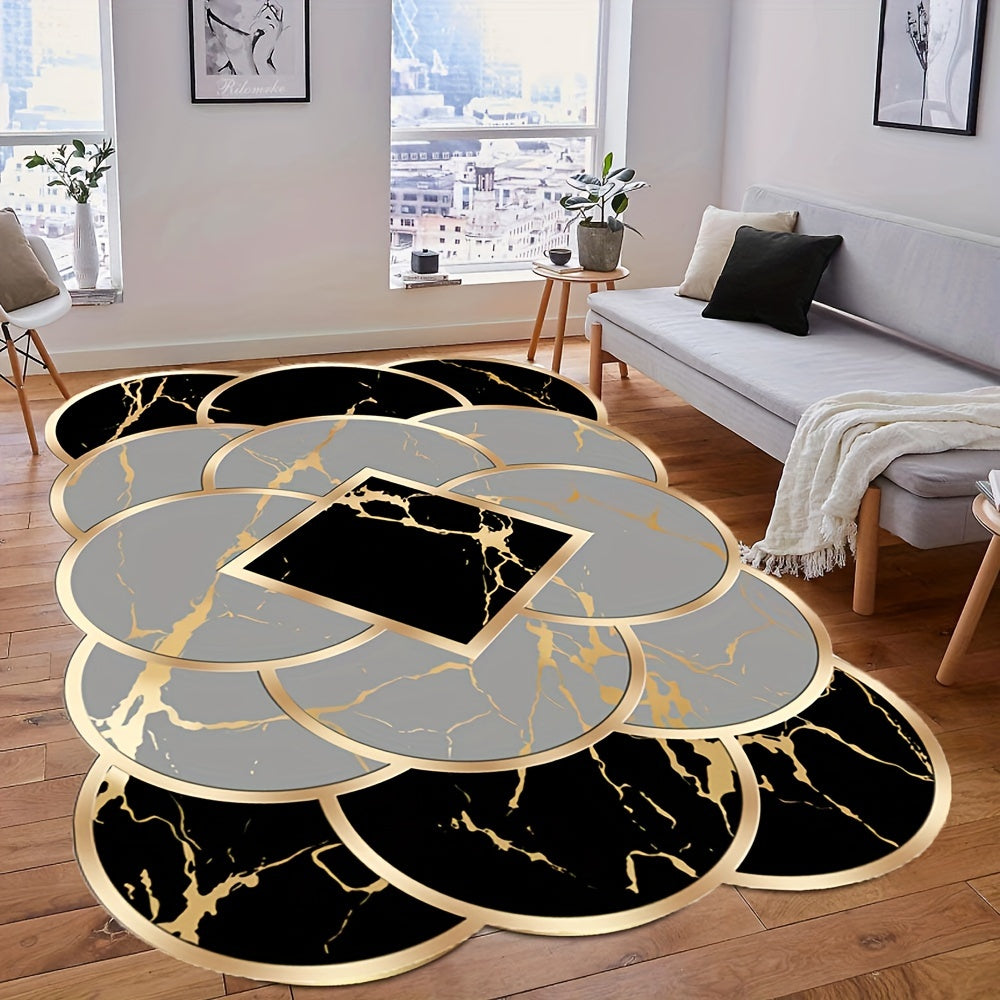 1pc, Unique Irregular ShapedSoft Rugs White Golden Marble Abstract Modern Rug For Livingroom Bedroom Diningroom Washable Office Kitchen Carpet