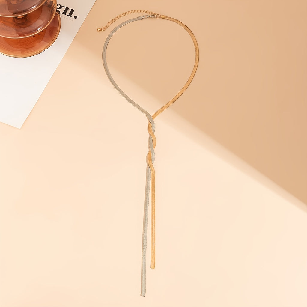 1pc Simple Handwoven Flat Snake Chain Long Tassel Necklace - Fashion Jewelry Gift for Mom, Wife, Girlfriend, Best Friend