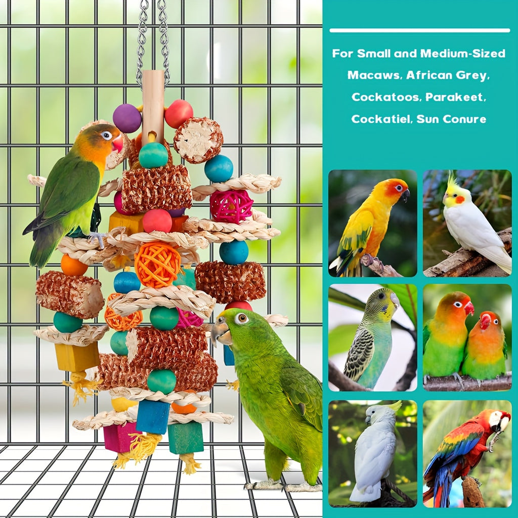 Natural Corn Cob Chew Toys for Parrots - Ideal for Small to Medium Macaws, African Greys, Cockatoos & More - Durable Synthetic Fiber Bird Playtime Accessories