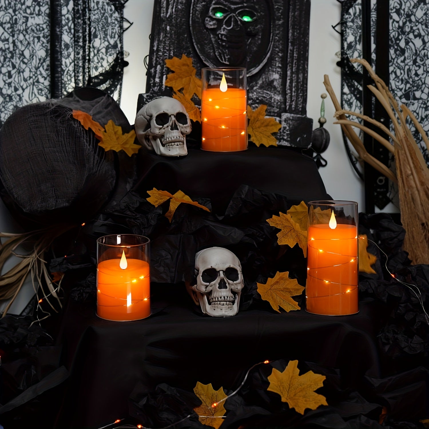 Flickering Flameless Candles with String Lights, Battery Operated Candles, Embedded String Lights LED Candles, Candles with Remote, Set Of 3