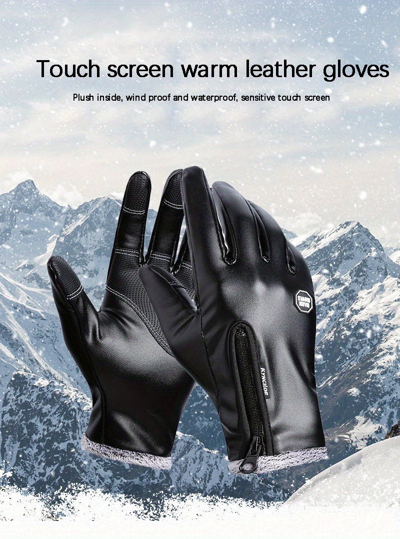 Winter Men Women Cycling Bike Gloves Full Finger Warm Fleece Cold Snow Gloves Windproof Anti-slip Touch Screen Ski Outdoor Sports Gloves