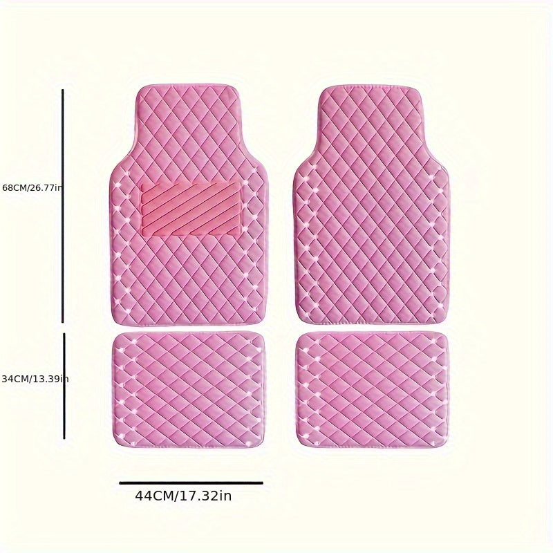 Shining Rhinestones Carpet, Bling Crystal Diamond Sparkly Glitter Car Floor Mat, pu Leather  Heel Pad Automotive Universal Fit for SUV Sedan Van, 4pcs for Girl Pink Cute Women