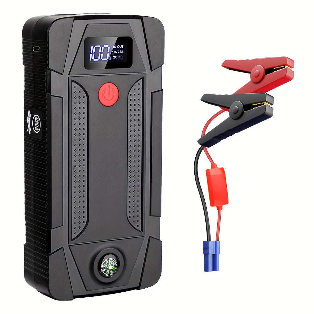 6000mAh Portable Car Jump Starter - Smart Digital Display, 12V Emergency Power, Flashlight, USB-Powered, Red | Automotive Emergency Gear