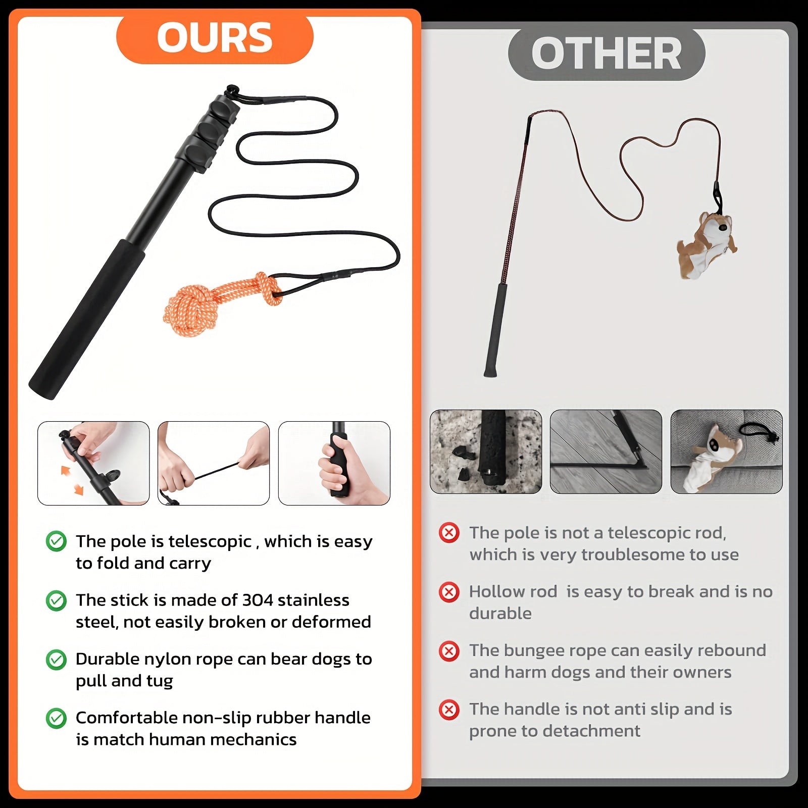 Flirt Pole For Dogs Interactive Dog Toys For Large Medium Small Dogs Chase And Tug Of War, Dog Teaser Wand With Lure Chewing Toy For Outdoor Exercise & Training (Pole-48.8inch)
