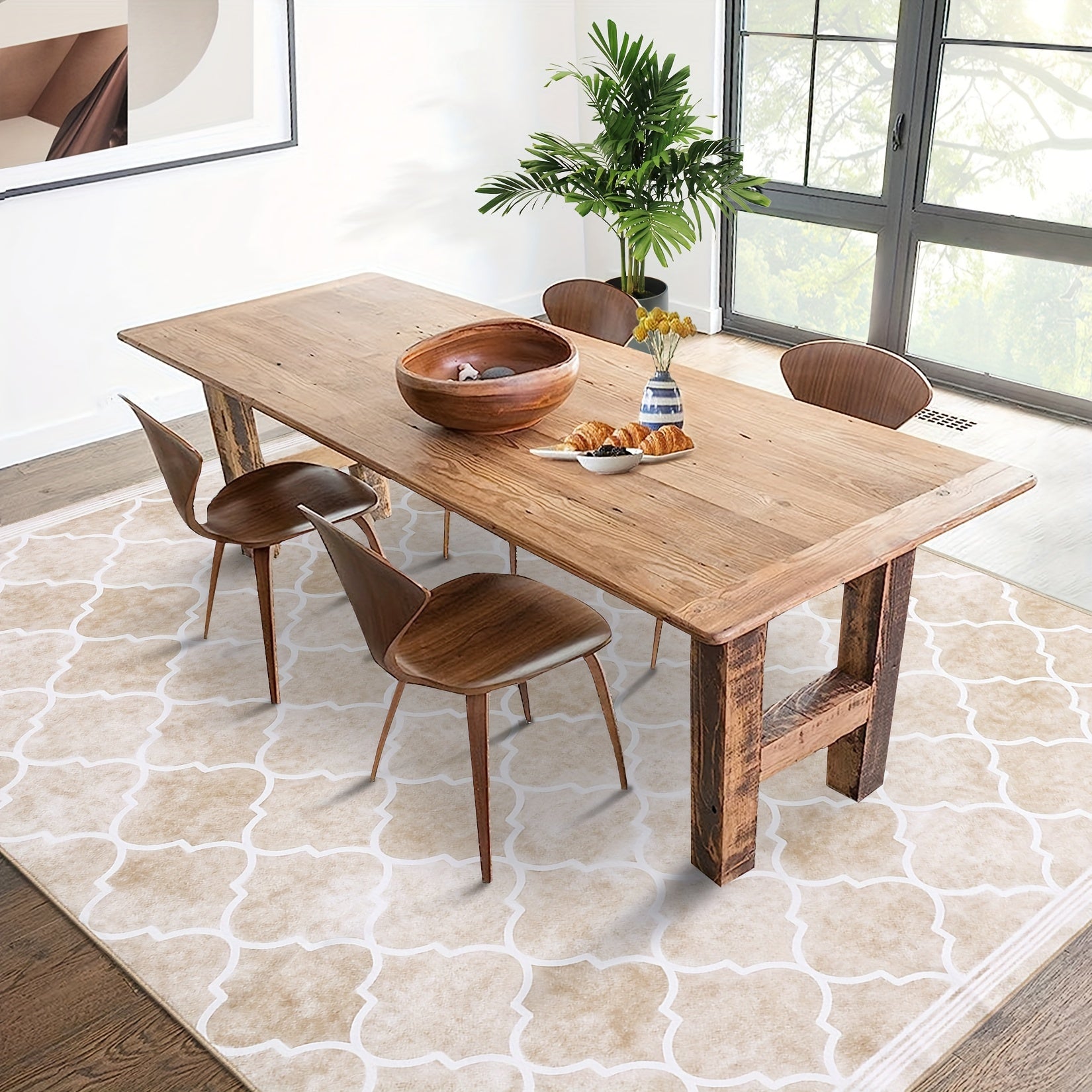 1 pc Area Rug Living Room Carpet Large Moroccan Soft Fluffy Geometric Washable Bedroom Rugs Dining Room Home Office Low Pile Decor Under Kitchen Table, Light Brown
