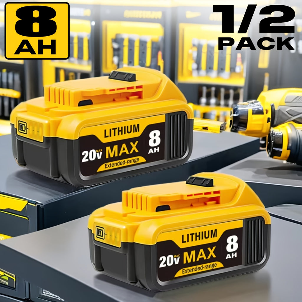 1/2-Pack 8.0Ah Replacement for Dewalt 20v Max XR Lithium-Ion Batteries