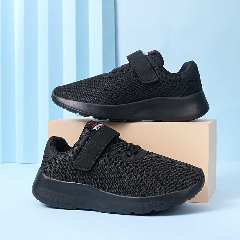 Fashionable Double Mesh Casual Sports Shoes for Boys, Suitable for Children Aged 8-12, Available in All Black And Sizes 28-39.