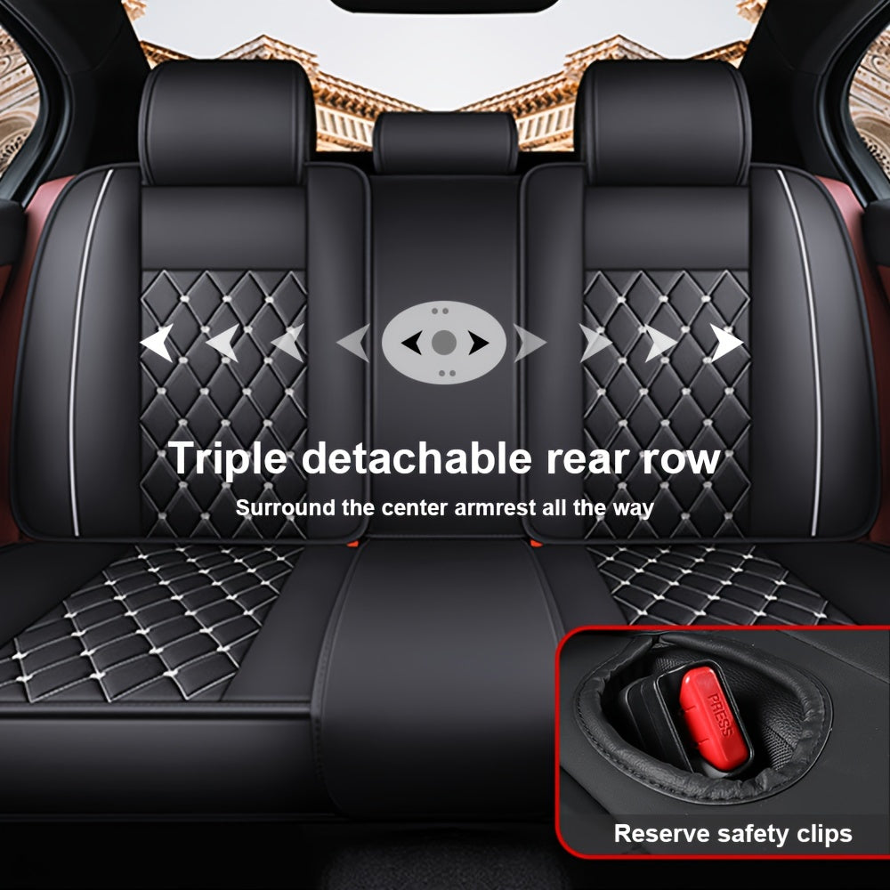 Full Set Car Seat Covers, Crown PU Leather Car Seat Cover Full Surround, Comfortable Automotive Vehicle Cushion Cover Fit For Most 5 Seats Cars/SUV/Truck/Vans