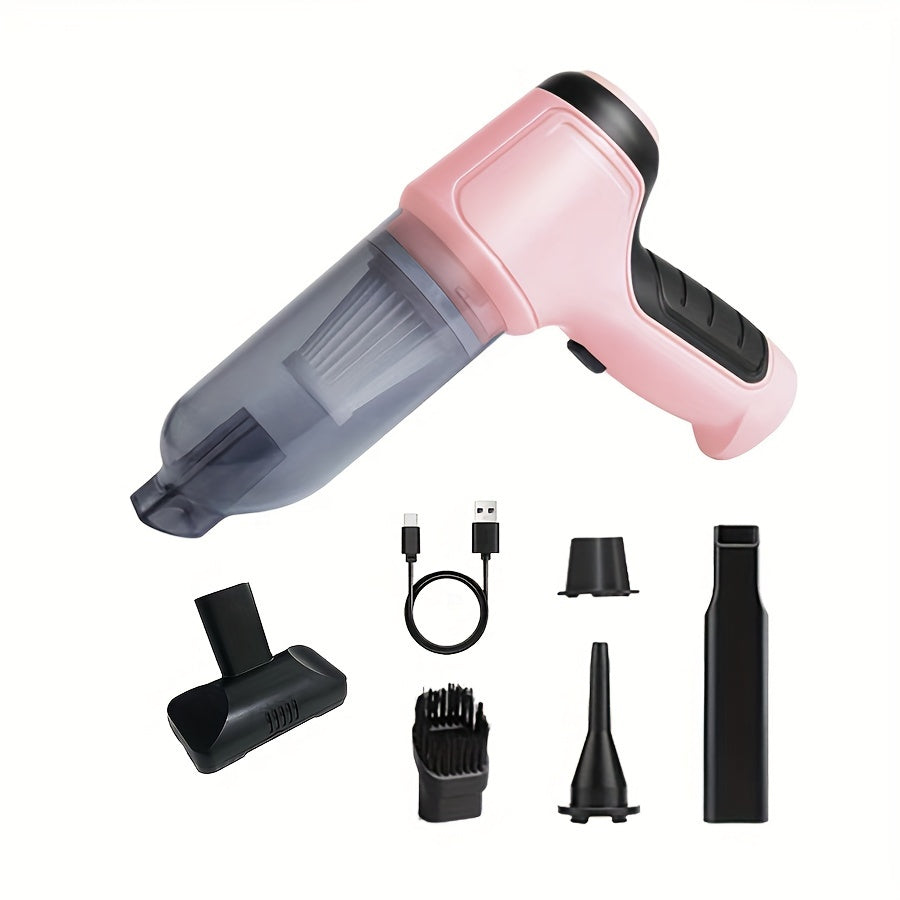 3-in-1 Pink Portable Handheld Wireless Vacuum Cleaner - Compact Car Vacuum with Strong Suction Power for Dry and Wet Cleaning - Cordless, Lightweight, and Easy to Use for Car Interiors and Tight Spaces