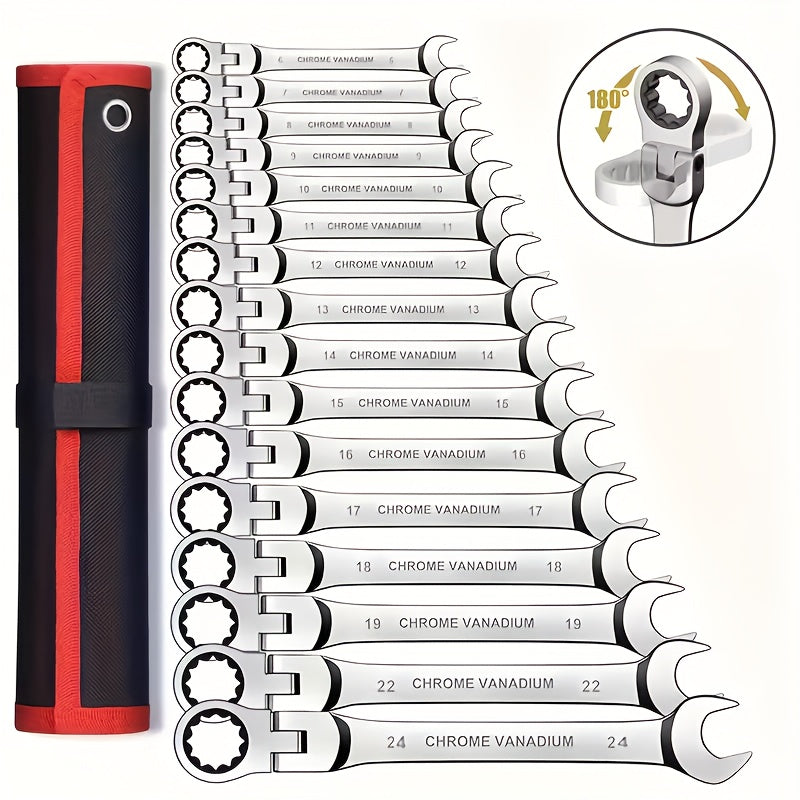 8pcs Ratchet Wrench Set | 72 Teeth 180° Flexible Head | CR-V Chrome Vanadium Steel Rust-Resistant and Durable | Includes Drawstring Bag for Storage | Suitable for Automotive/Home DIY Repair