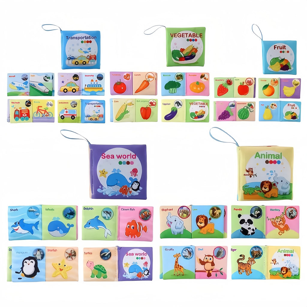 5-Pack Cloth Educational Books for with Sand Sound, Non-Tearable Early Learning Toys, Fruit, Animals, and More - Perfect for Christmas, Birthday, Halloween, Thanksgiving, Easter Gifts