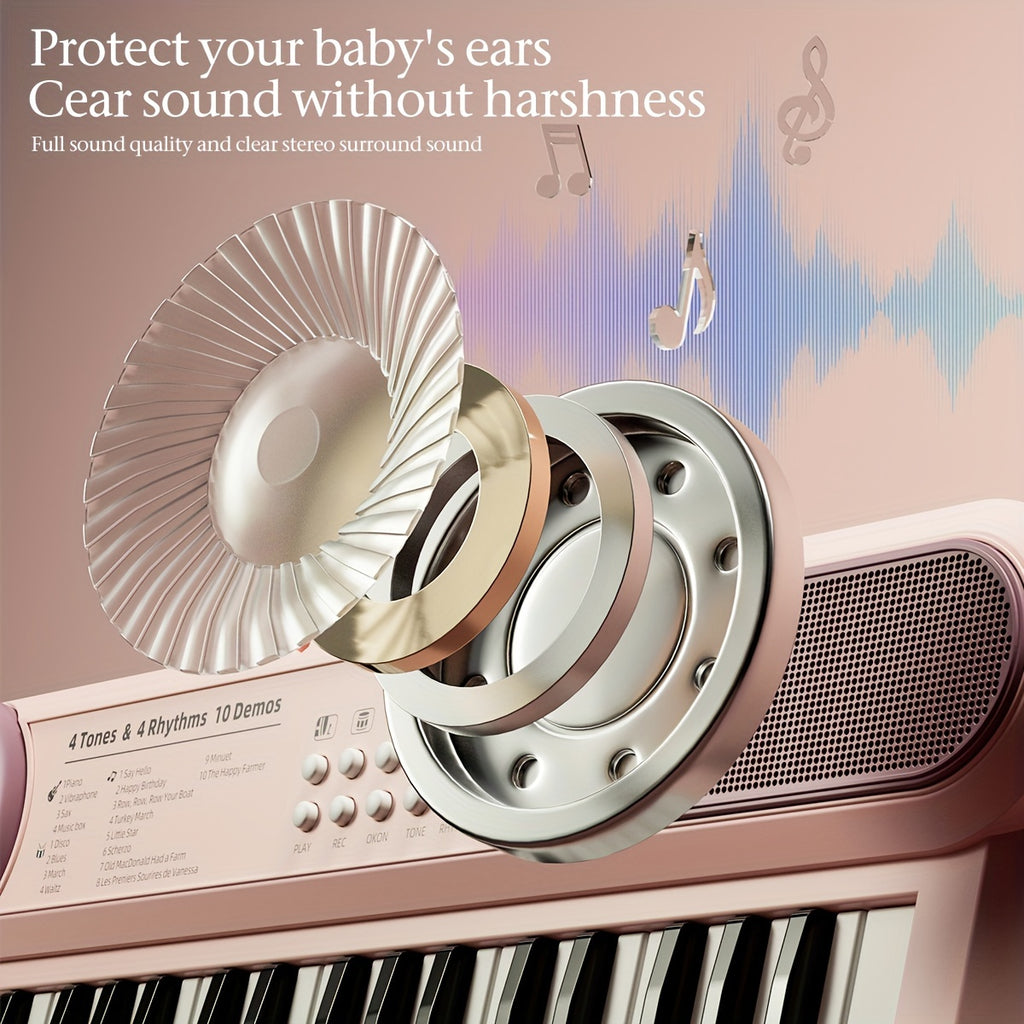 Youngsters Piano Keyboard Toys, 37 Keys Youngsters Piano Music Instruments Toy with Microphone, Pink Blue Piano Multipie Sounds, Stickers, Birthday Gifts for Boys and Girls