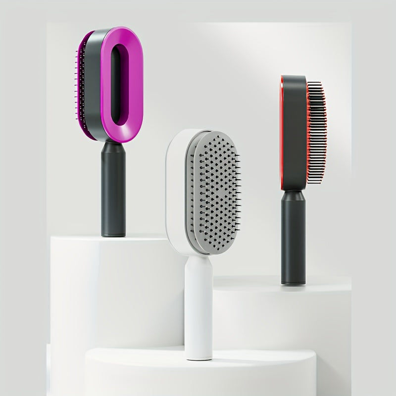 [1pc Self-Cleaning Hair Brush] 1pc Self-Cleaning Hair Brush, Press-type Cleaning Design Air Cushion Massage Comb, Central Hollow Cushion Comb