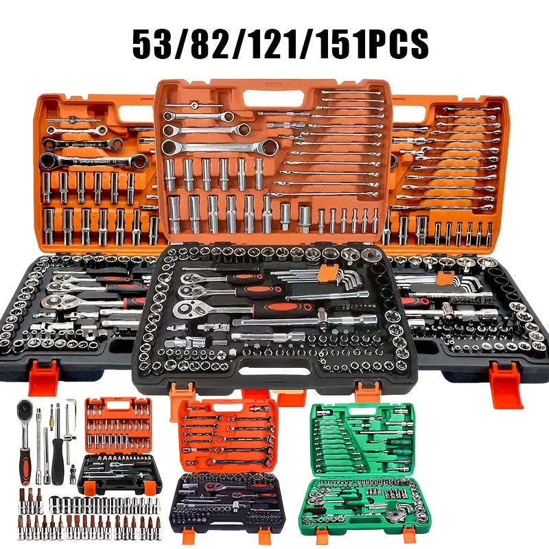 53/82/121/151PCS Heavy Duty socket Set, (5/16 Inches to 3/4 Inches) And Metric