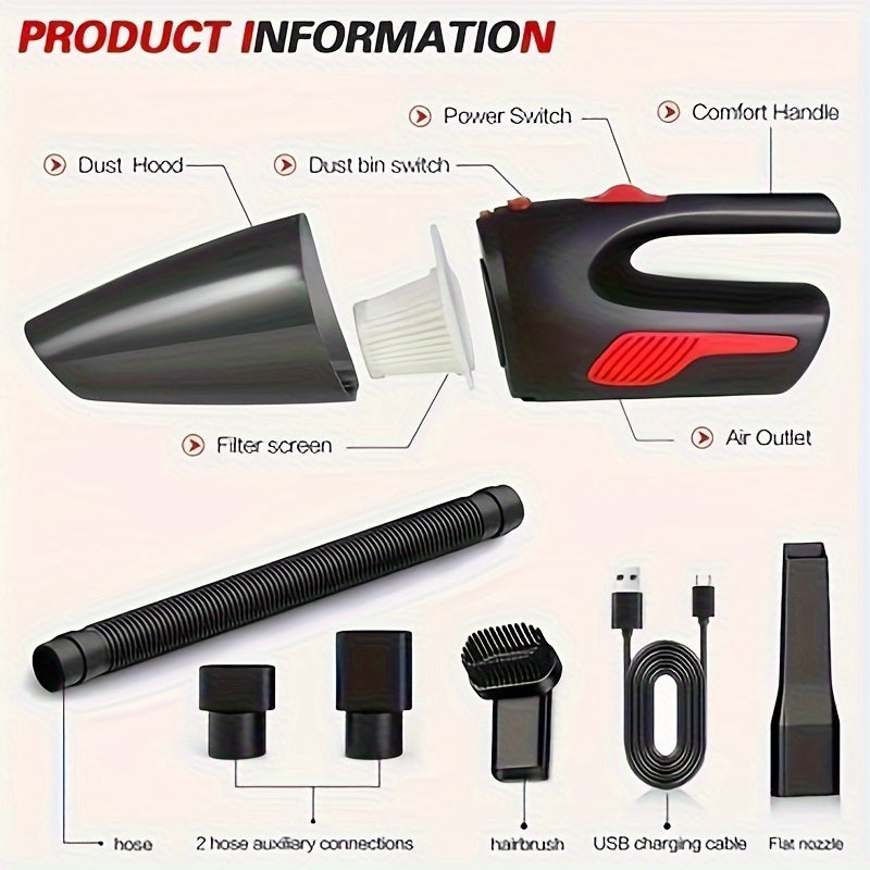 7-piece High-power Wireless Vacuum Cleaner, High-power Household And Car Dual-use Vacuum Cleaner, Dust Removal And Cleaning Interior, Strong Suction