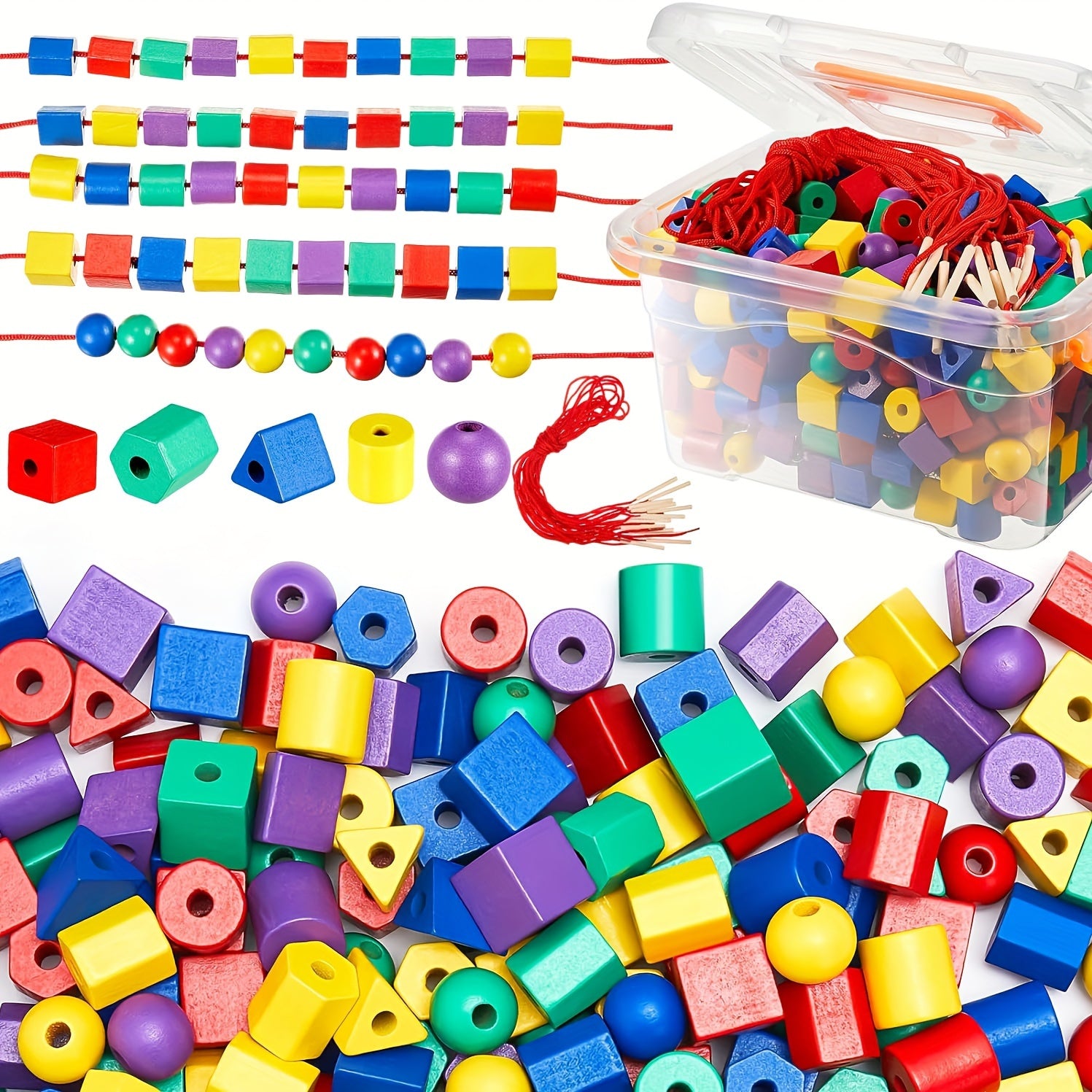 80pcs Lacing Beads for Toddlers Color and Shape Sorter Toys Occupational Relax for Preschool Includes String & Bag
