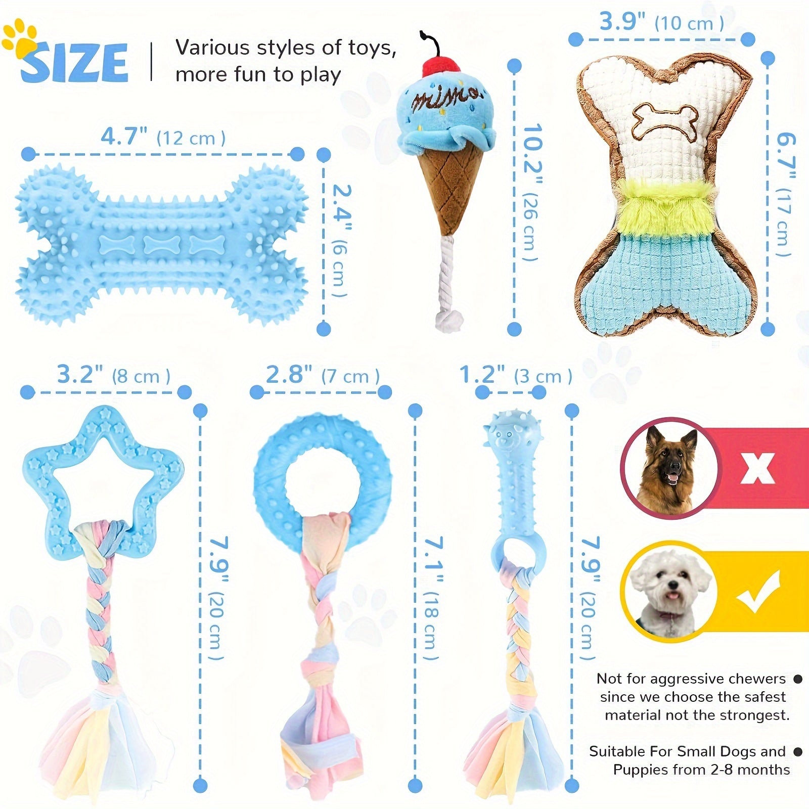 6pcs Puppy Teething Toys for Small Dogs - Cute Soft Rubber Chew Set with Rope, Interactive Bone Toys for Dental Health & Play